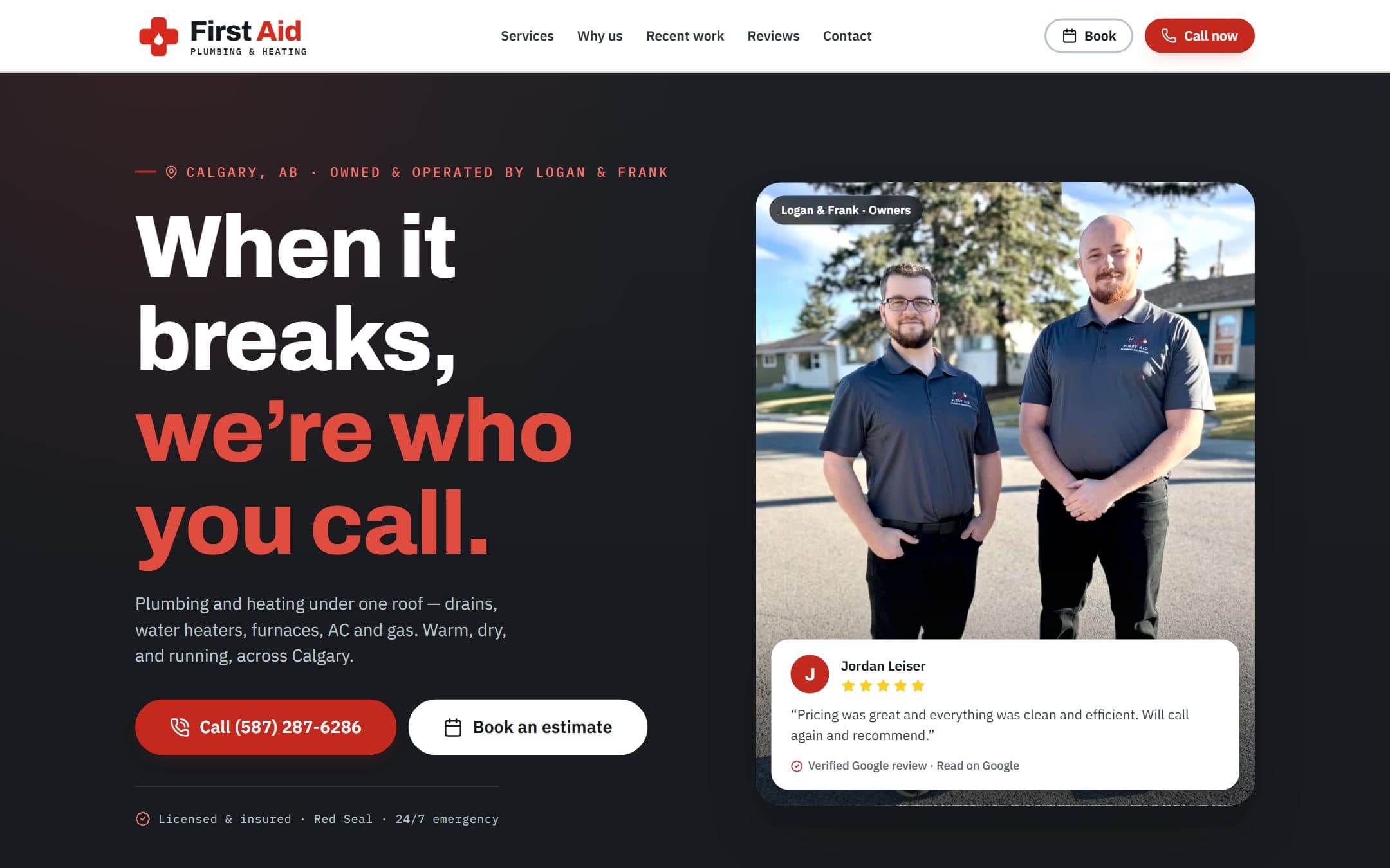 First Aid Plumbing & Heating — website built by Aware Digital