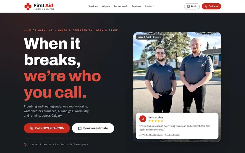 First Aid Plumbing & Heating website, preview build